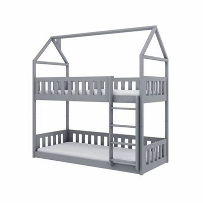 Modern Grey Pola Bunk Bed with Foam Mattresses - Convertible & Secure (H1930mm W1980mm D980mm)