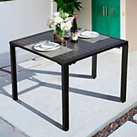 Modern Grey Square Wood Effect WPC Metal Outdoor Dining Table with Umbrella Hole 80cm