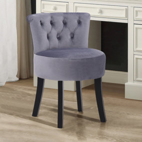 Modern Grey Velvet Upholstered Buttoned Dressing Table Stool