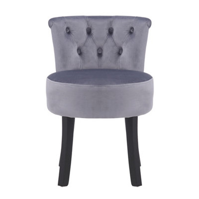 Modern Grey Velvet Upholstered Buttoned Dressing Table Stool