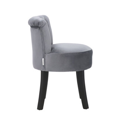 Modern Grey Velvet Upholstered Buttoned Dressing Table Stool