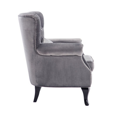Modern Grey Velvet Upholstered Wingback Armchair with Cushion