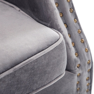 Modern Grey Velvet Upholstered Wingback Armchair with Cushion
