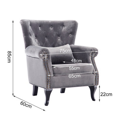 Modern Grey Velvet Upholstered Wingback Armchair with Cushion