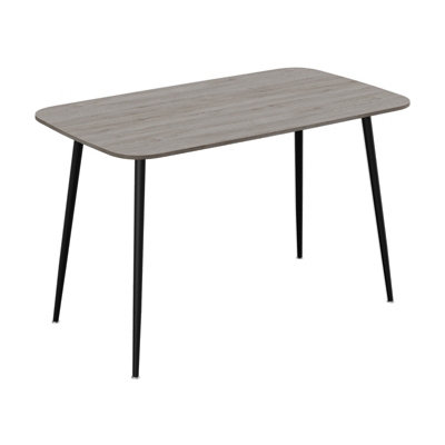 Modern Grey Wood Grain Rectangular Dining Table with Black Metal Legs ...