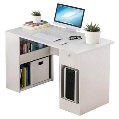 Modern H-Shaped Computer Desk with Integrated Storage Shelves - Warm White
