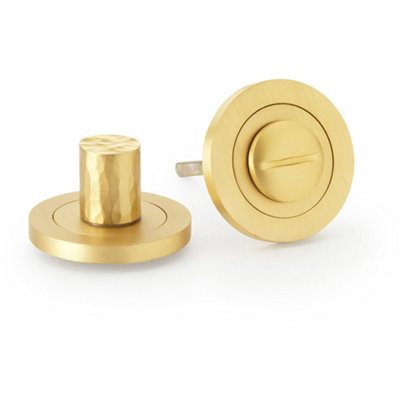 Modern Hammered Thumbturn & Release Lock - Satin Brass - Bathroom Door WC