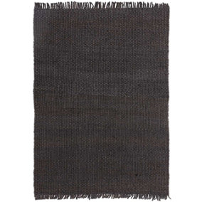 Modern Handmade Kilim Black Plain Jute Easy to Clean Rug for Living Room Bedroom & Dining Room-120cm X 170cm