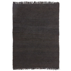 Modern Handmade Kilim Black Plain Jute Easy to Clean Rug for Living Room Bedroom & Dining Room-200cm X 290 cm