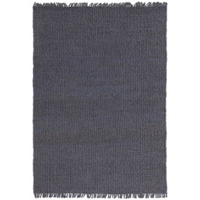 Modern Handmade Kilim Blue Plain Jute Easy to Clean Rug for Living Room Bedroom & Dining Room-120cm X 170cm