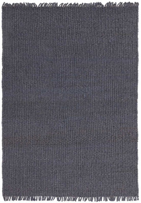 Modern Handmade Kilim Blue Plain Jute Easy to Clean Rug for Living Room Bedroom & Dining Room-160cm X 230cm