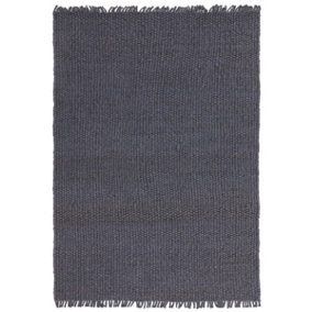 Modern Handmade Kilim Blue Plain Jute Easy to Clean Rug for Living Room Bedroom & Dining Room-200cm X 290 cm