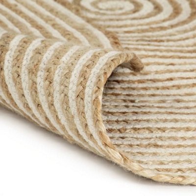 Modern Handmade Rug Jute with Spiral Design White 120 cm