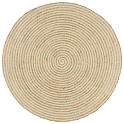 Modern Handmade Rug Jute with Spiral Design White 120 cm