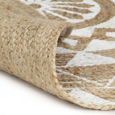 Modern Handmade Rug Jute with White Print 120 cm