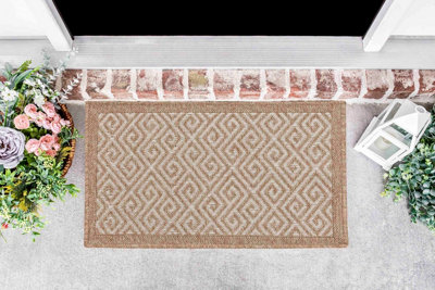 Modern Harper Greek Key Design Outdoor-Indoor Rugs Cream 50x80 cm