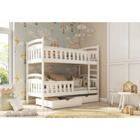 Modern Harry Wooden Bunk Bed with Storage and Bonnell Mattresses in White W1980mm x H1640mm x D980mm