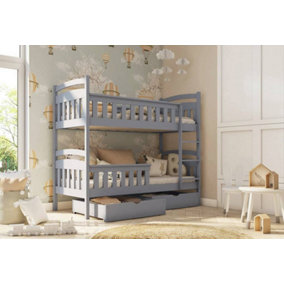 Modern Harry Wooden Bunk Bed with Storage and Foam Mattresses in Grey W1980mm x H1640mm x D980mm
