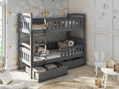 Modern Harry Wooden Bunk Bed with Storage and No Mattress in Graphite W1980mm x H1640mm x D980mm