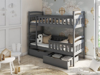Modern Harry Wooden Bunk Bed with Storage and No Mattress in Graphite W1980mm x H1640mm x D980mm