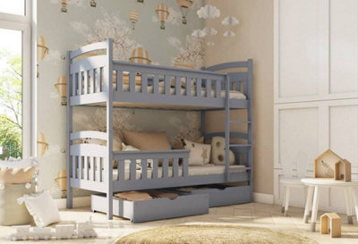 Modern Harry Wooden Bunk Bed with Storage and No Mattress in Grey W1980mm x H1640mm x D980mm