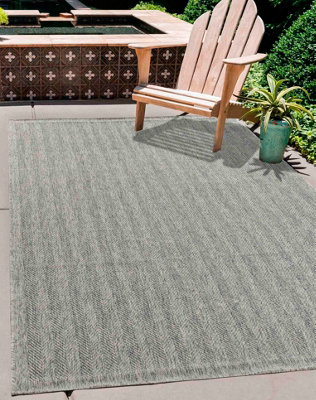 Modern Herringbone Design Outdoor-Indoor Rugs Dark Grey 120x170 cm