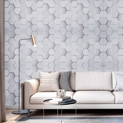 Modern Hexagonal Patterned Peel and Stick Wallpaper Roll, Grey, Self Adhesive Removable Easy Peel Off Wallpaper, 4.5m²