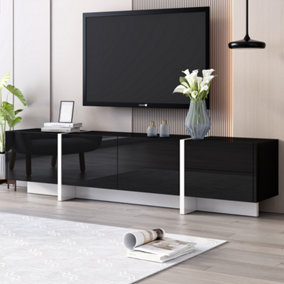 Modern High Gloss TV Cabinet Stand TV Console Unite with Large Storage for Living Room Black