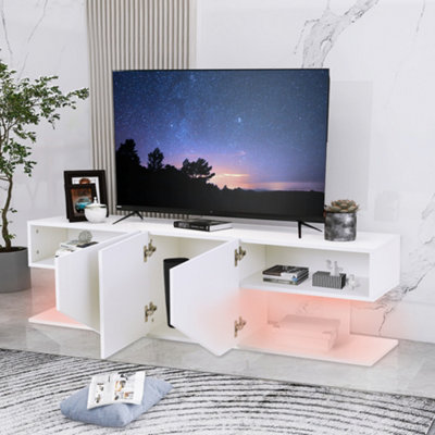 Modern High Gloss TV Stand Cabinet with LED Lights TV Console Table Living Room Furniture White