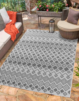 Modern Ikat Design Outdoor-Indoor Rugs Dark Grey 50x80 cm