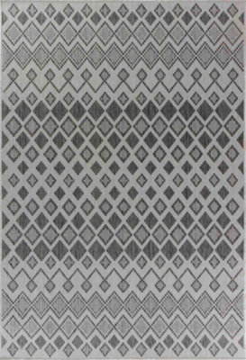 Modern Ikat Design Outdoor-Indoor Rugs Dark Grey 50x80 cm