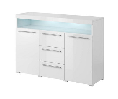 Modern India 26 Sideboard Cabinet 132cm with White Gloss Front & White Matt Carcass - Versatile Organiser W132cm H92cm D39cm