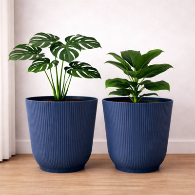 Modern Indoor & Outdoor Plant Pot 30cm, Blue, Large Ribbed Planter and ...