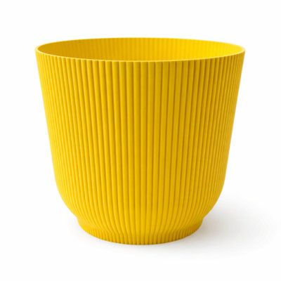 Modern Indoor & Outdoor Plant Pot 30cm, Yellow, Large Ribbed Planter ...