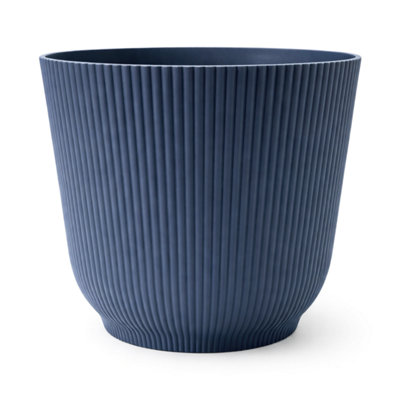 Modern Indoor & Outdoor Plant Pot 37cm, Blue, Extra Large Ribbed ...