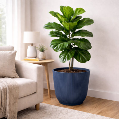 Modern Indoor & Outdoor Plant Pot 37cm, Blue, Extra Large Ribbed ...