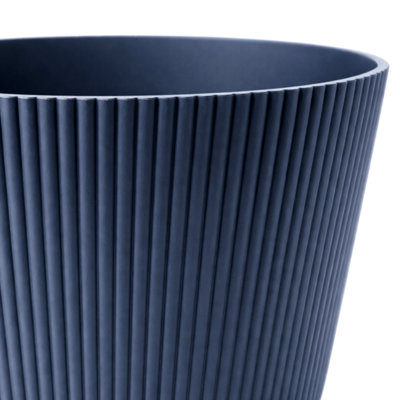 Modern Indoor & Outdoor Plant Pot 37cm, Blue, Extra Large Ribbed ...
