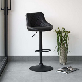 Modern Industrial Gas Lift bar stool in faux leather with foot rest - Jonathan Bar Stool in Black (Single)