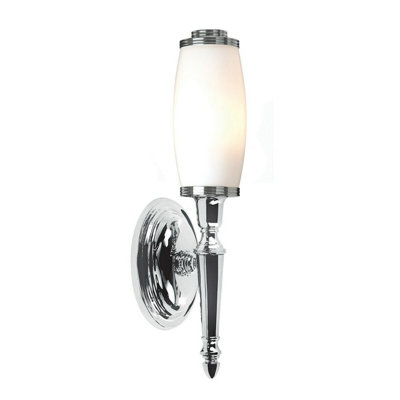 Modern IP44 Wall Light with Long Glass Shade and Polished Chrome Finish