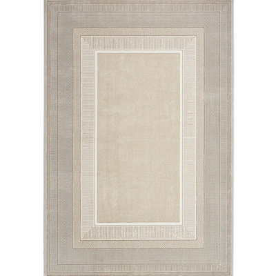 Modern Ivory Rug, 10mm Thickness Bordered Rug, Plain Rug, Anti-Shed Geometric Rug for Bedroom, LivingRoom-119cm X 180cm