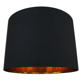 Modern Jet Black Cotton 16" Floor/Pendant Lamp Shade with Shiny Golden Inner