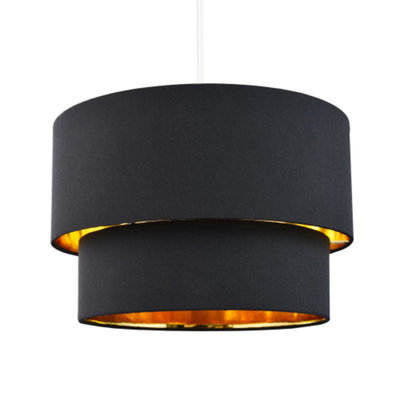 Modern Jet Black Cotton Double Tier Ceiling Shade with Shiny Golden ...