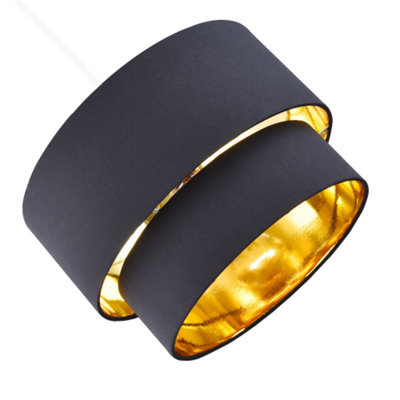 Modern Jet Black Cotton Double Tier Ceiling Shade with Shiny Golden Inner
