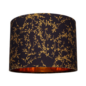 Modern Jet Black Cotton Fabric 10 Lamp Shade with Gold Foil Floral Decoration