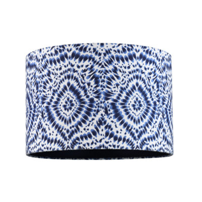 Modern Kaleidoscope Design Drum Lamp Shade in White and Midnight Blue Linen