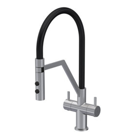 Modern Kitchen Mono Mixer Tap with 2 Lever Handles, 436mm - Brushed Nickel