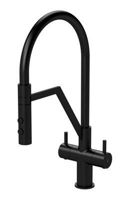 Modern Kitchen Mono Mixer Tap with 2 Lever Handles, 436mm - Matt Black