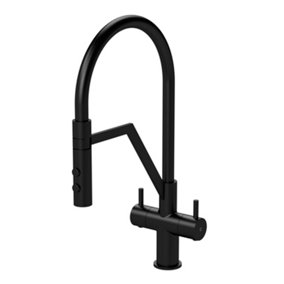 Modern Kitchen Mono Mixer Tap with 2 Lever Handles, 436mm - Matt Black