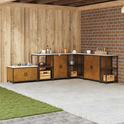 Modern Kitchen Storage Cabinet with Drawer Rusty Weathering steel