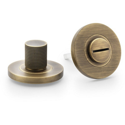 Modern Knurled Thumbturn & Release Lock - Antique Brass - Bathroom Door WC